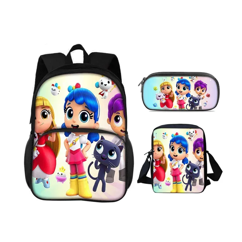 sac à dos true and the rainbow kingdom avec patch rond, trousse à crayons, sac à bandoulière, ensemble de 3 pièces, imprimé dessin animé, sac à dos pour élèves de maternelle