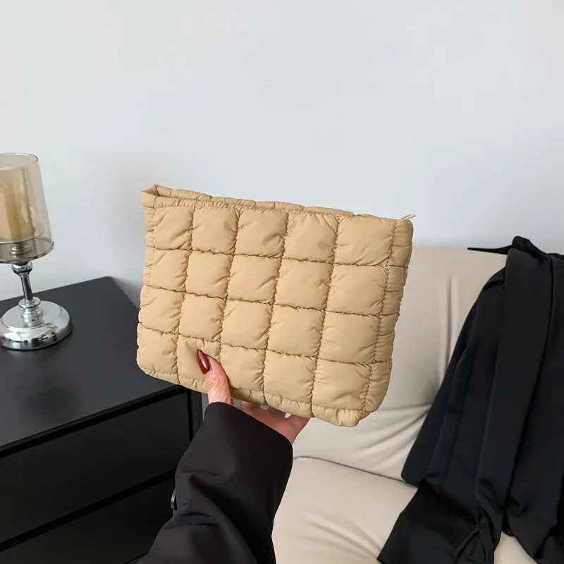 sac à cosmétiques matelassé carré pour femmes, pochette de rangement de maquillage portable, simple fille rouge à lèvres organisateur de toilette petit sac à main