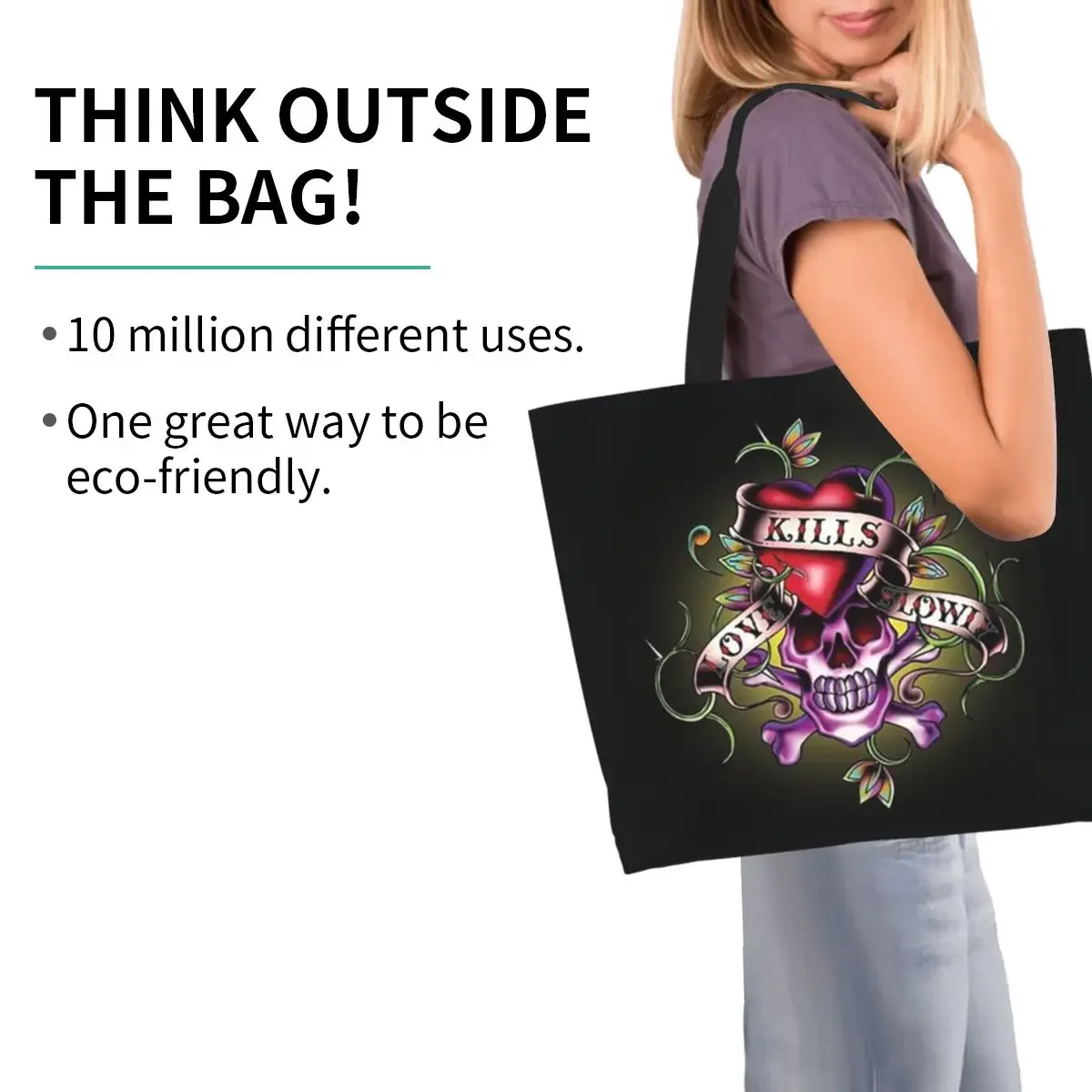 ed hardy love kills slowly shopping tote bag sac à bandoulière en toile grande capacité sac de courses pour femme