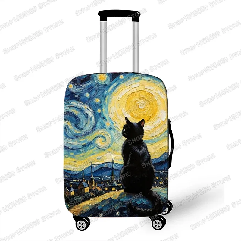peinture à l'huile van gogh chat noir housses de bagages pour voyage la nuit étoilée housses de valise boîtier de chariot housse de protection cadeau