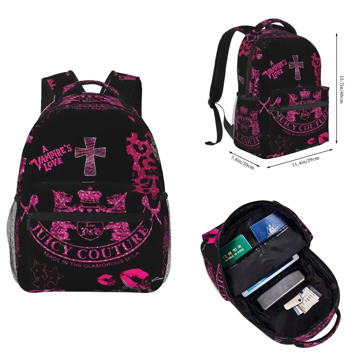 sac à dos juicy-c-couture pour hommes et femmes, sac à dos tendance pour étudiants et professionnels, sac à bandoulière pour collège, 16 pouces