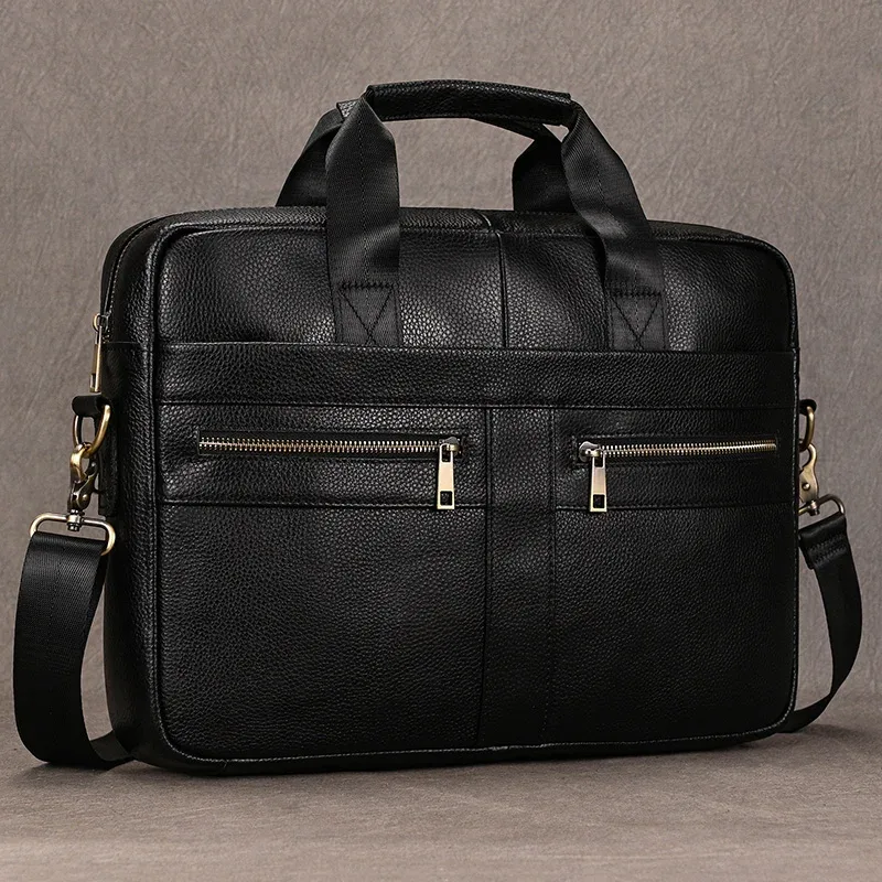 sac pour ordinateur portable en cuir véritable pour homme, sac d'affaires, étuis à bombes pour homme, fourre-tout de travail avec sangle, sac de messager pour homme, marque de luxe, 14 pouces