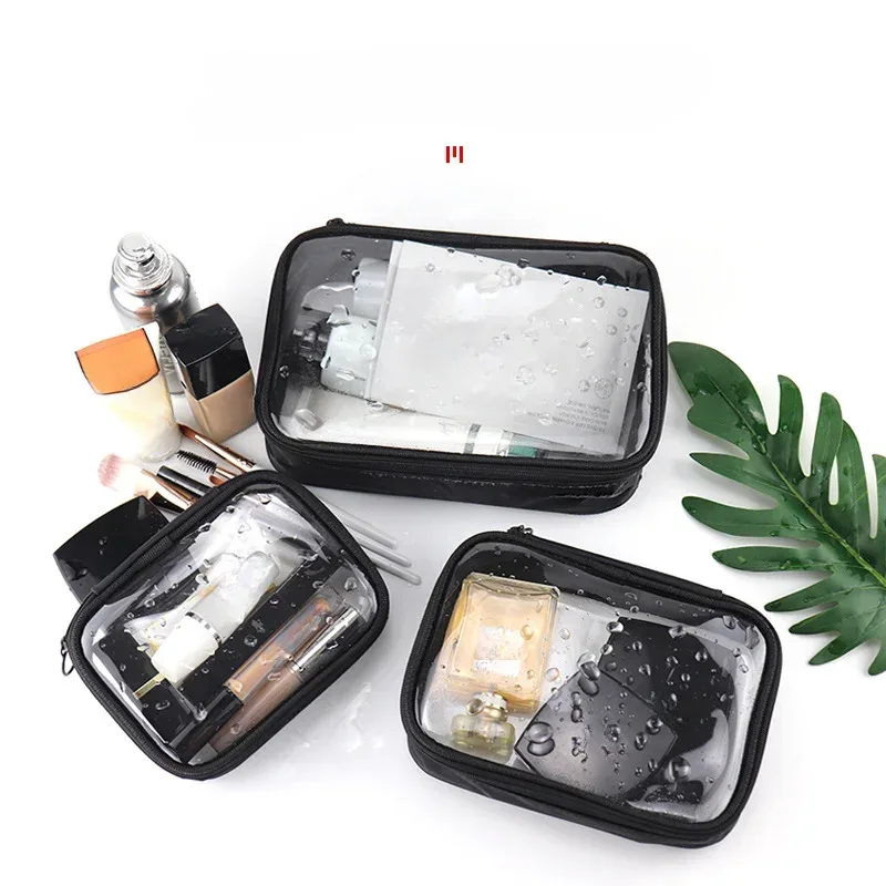 trousse de maquillage imperméable en pvc transparent pour femmes, trousse de voyage à cosmétiques, trousse de maquillage, sacs pour hommes, pochette de rangement pour brosses de toilette