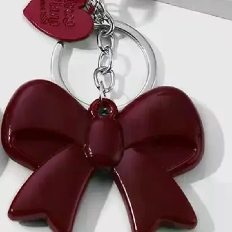 porte-clés simple et délicat avec breloque cœur rouge, nœud et miroir, style y2k, pour téléphone portable, voiture, écouteurs, sac à dos, bijou, cadeau