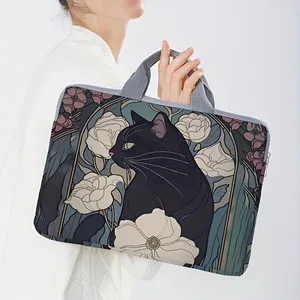 un ensemble, deux styles, housse pour ordinateur portable imprimée motif chat noir floral vintage, sacoche, ad