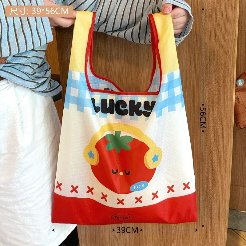 sac de courses pliable portable à motif de dessin animé, sac de rangement écologique, sac de courses imperméable et respectueux de l'environnement