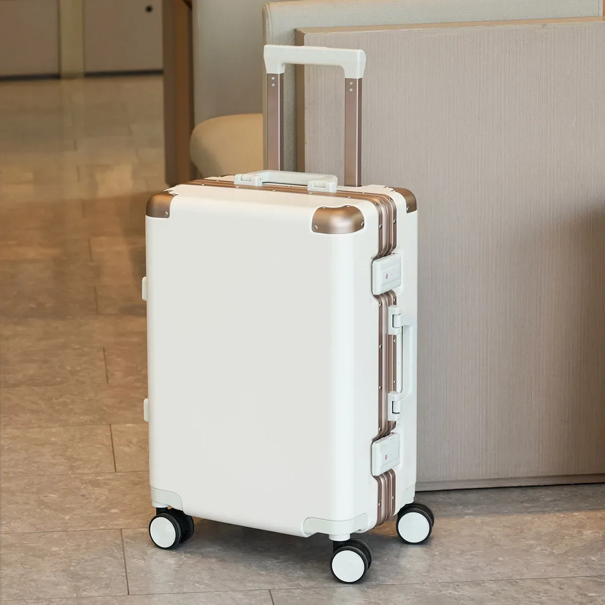 valise de voyage durable en aluminium avec roues pivotantes 24' 26' 28' et poignée antichoc, serrure à code, pour fille et garçon, 20 poignées