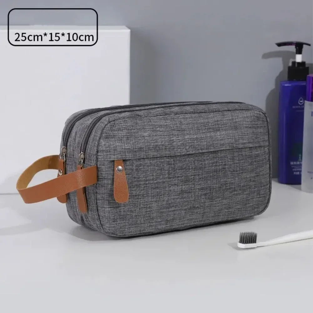 trousse de toilette de voyage couleur unie double couche portable pour homme avec compartiments grande capacité