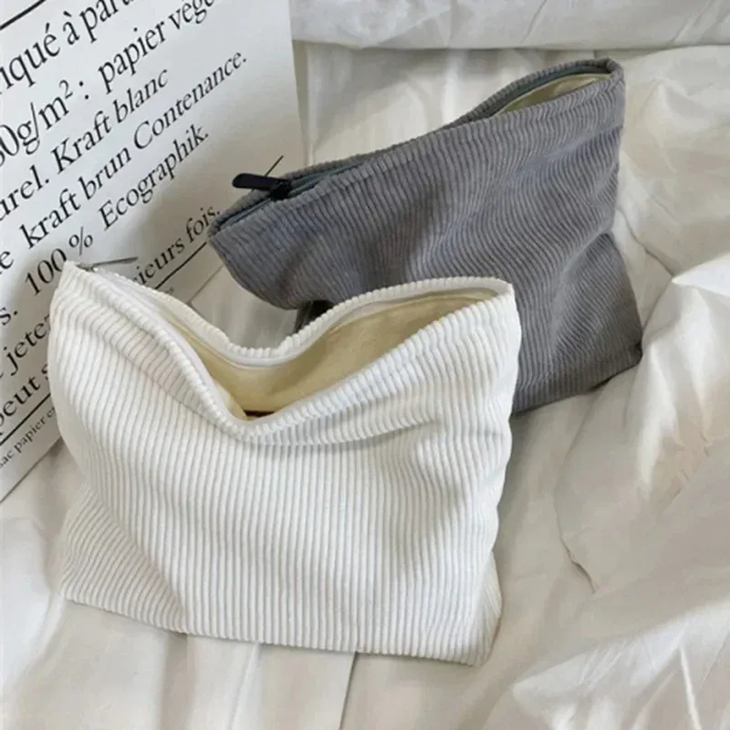 Sac à cosmétiques de voyage en velours côtelé, sac de rangement de maquillage Portable, sacs à main pour femmes, grande capacité, fermeture éclair, organisateur de maquillage, pochette de rangement