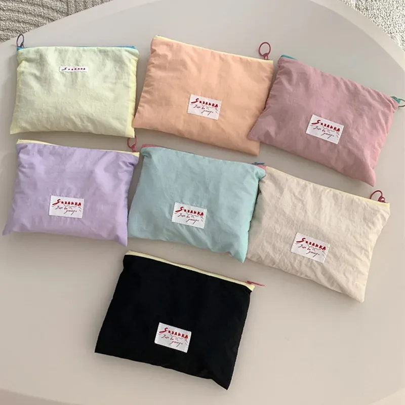 Pochette à cosmétiques en toile noire Simple, grands sacs de rangement de maquillage, pochette à cosmétiques coréenne pour femmes, trousse de toilette mignonne et de beauté
