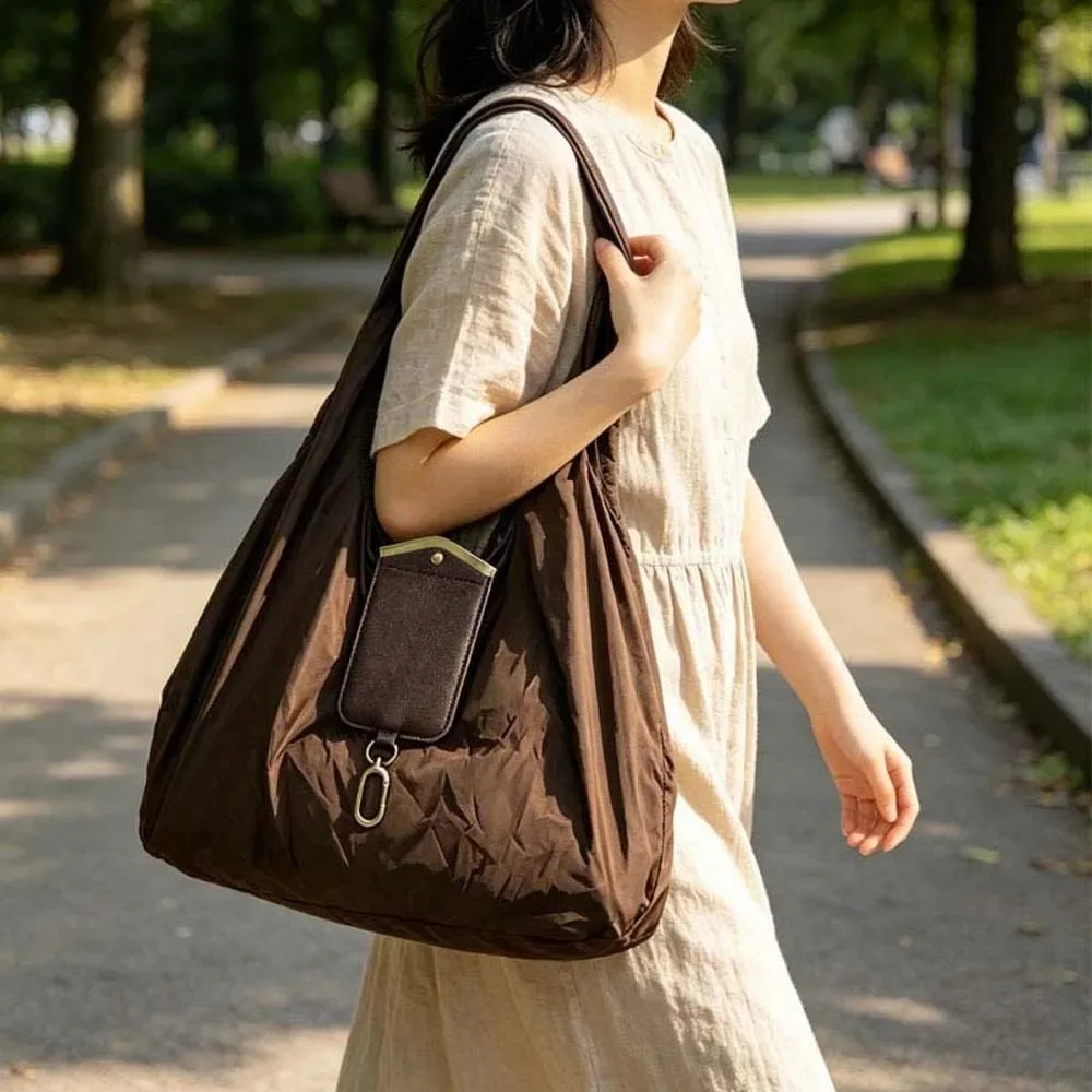 sac fourre-tout porte-clés couleur unie, mini sac de shopping pliable résistant aux déchirures, étui en similicuir à pliage rapide, pochette 2-en-1 pour breloques de sac