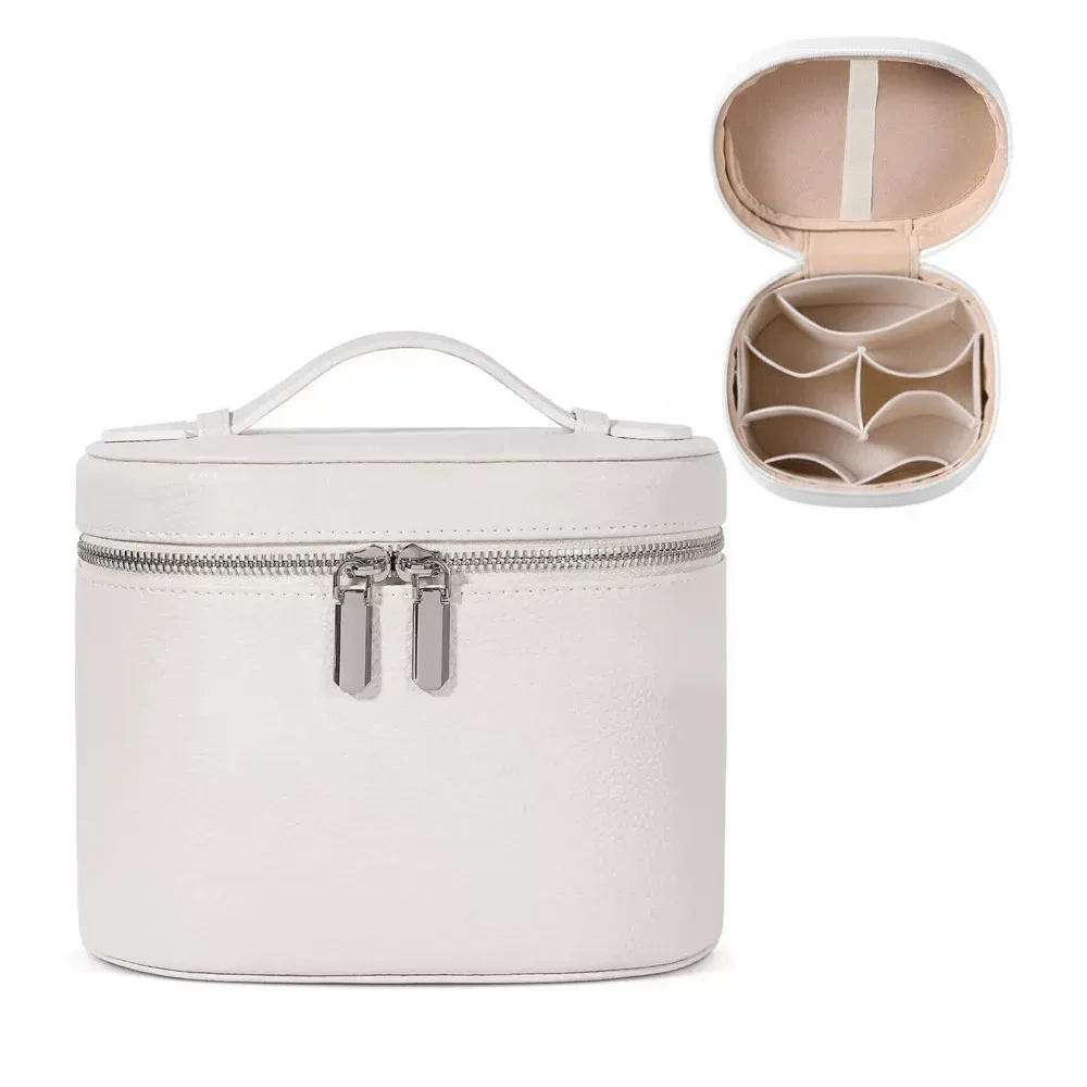 boîte à cosmétiques de grande capacité en cuir pu, boîte de rangement interne, sac de voyage, organisateur, fermeture éclair étanche, sac de maquillage pour usage quotidien