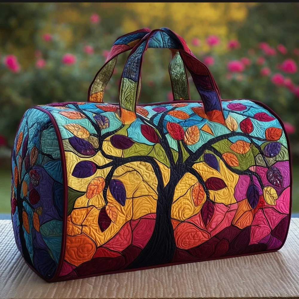 sac de voyage matelassé coloré avec motif d'arbre, sacs de voyage pour hommes et femmes, sac de week-end avec feuilles colorées, camping, randonnée, pique-nique, festival