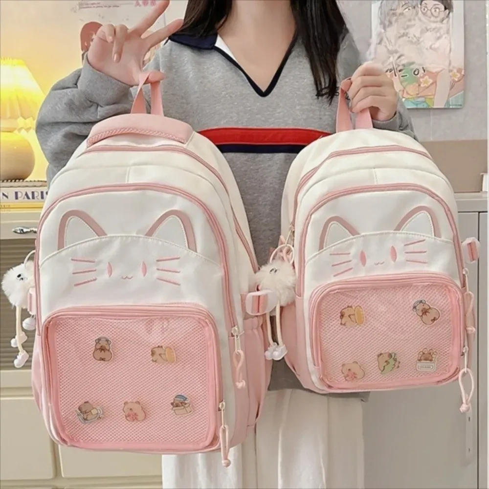sac à dos transparent ita diy avec double bandoulière, grande capacité, motif chat de dessin animé, idéal pour l'école et les événements cosplay