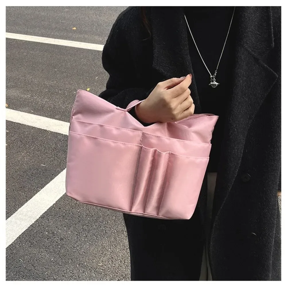 organisateur de sac à main en nylon, insert multi-poches, grande capacité, organisateur de sac fourre-tout, couleur unie, sac de rangement léger pour maquillage