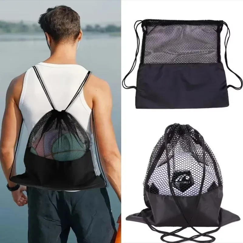 sac de basket-ball à double bandoulière avec cordon de serrage, sac de rangement multifonctionnel pour ballons de football pour étudiants, sac en maille, pompe à ballon de basket