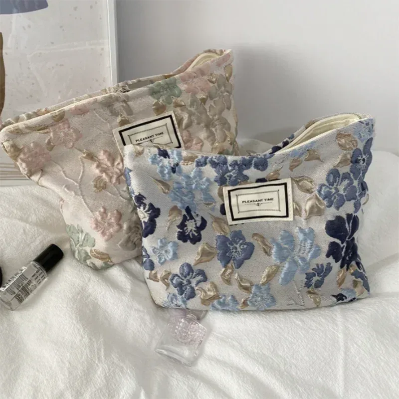 sac à cosmétiques brodé en velours côtelé, pochette, grands sacs de rangement de maquillage, pochette à cosmétiques coréenne pour femmes, trousse de toilette mignonne et de beauté