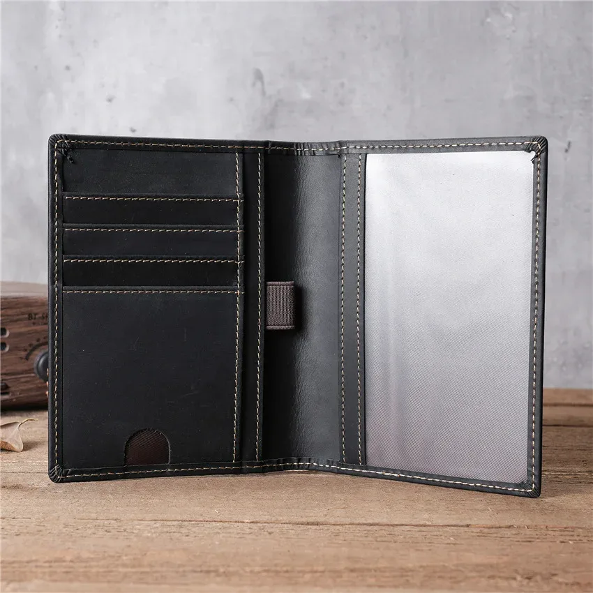 sac de passeport unisexe rétro en cuir véritable 1122, portefeuille multifonctionnel multi-cartes en cuir crazy horse