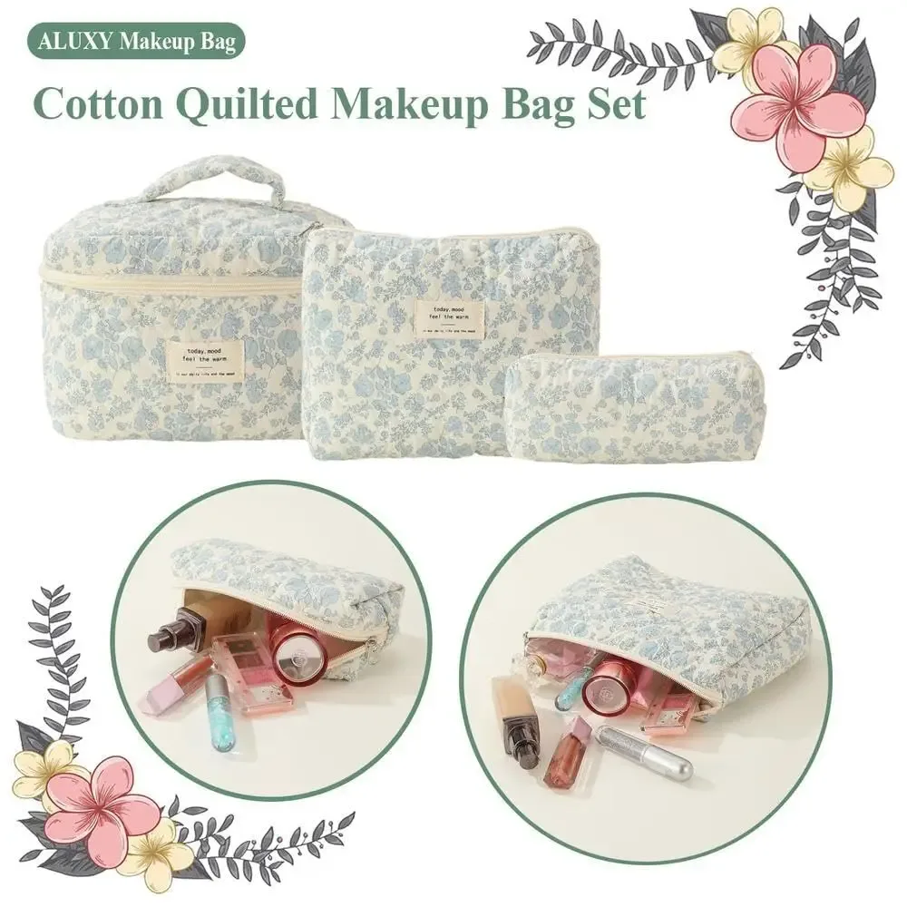 sac de maquillage en coton matelassé pour femmes, 1 pièce, mignon, fermeture éclair, organisateur de cosmétiques, sac à main en tissu en forme de boîte, trousse de toilette portable pour filles