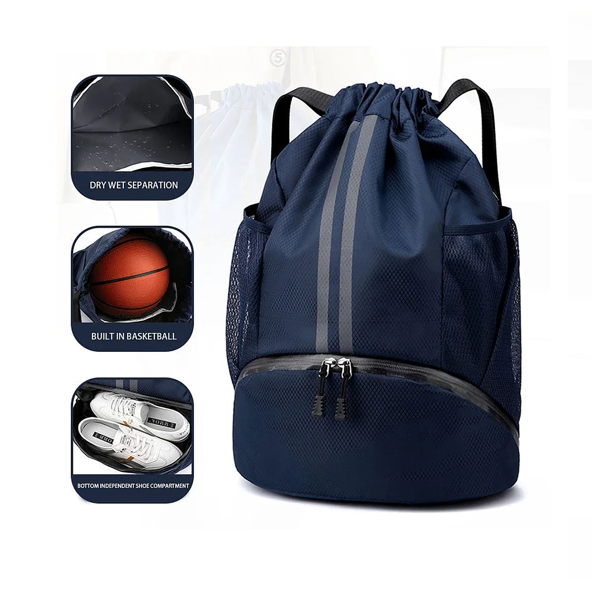 sac à dos de basketball avec cordon de serrage et compartiment à chaussures, sac de sport à séparation humide/sec pour la natation, l'entraînement et le fitness