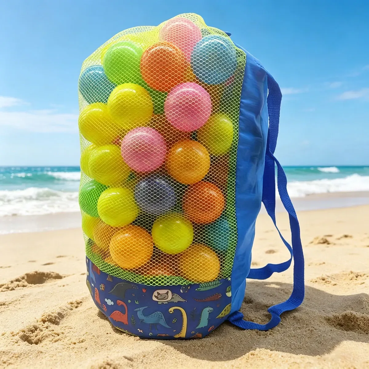 sac de rangement en filet à imprimé animal pour l'été et la plage, grande capacité, en polyester, pour les voyages, sac de rangement à double bandoulière.
