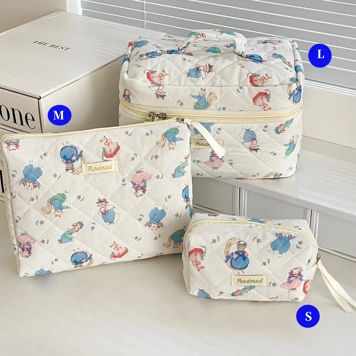 ensemble de trousses de toilette matelassées à fleurs style yt ins, en coton, pour organiser les cosmétiques, sacs de voyage pour articles de toilette, comme cadeau pour filles