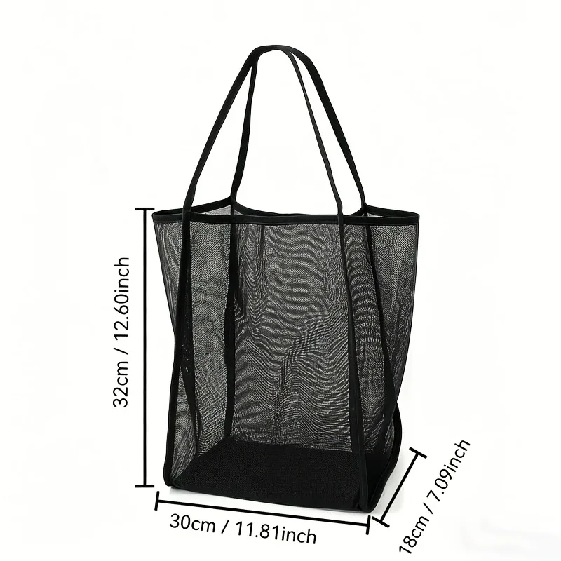 grand sac à bandoulière en maille de couleur unie - sac de rangement de plage, trousse de toilette de voyage d'été, sac fourre-tout pour les sorties
