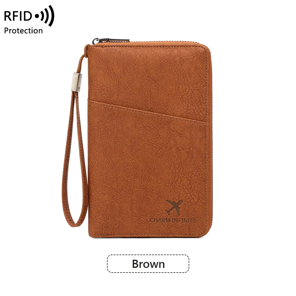sac de passeport bloquant rfid avec porte-documents de voyage à longue fermeture éclair, portefeuille de rangement de billets multifonctionnel pour plusieurs passeports