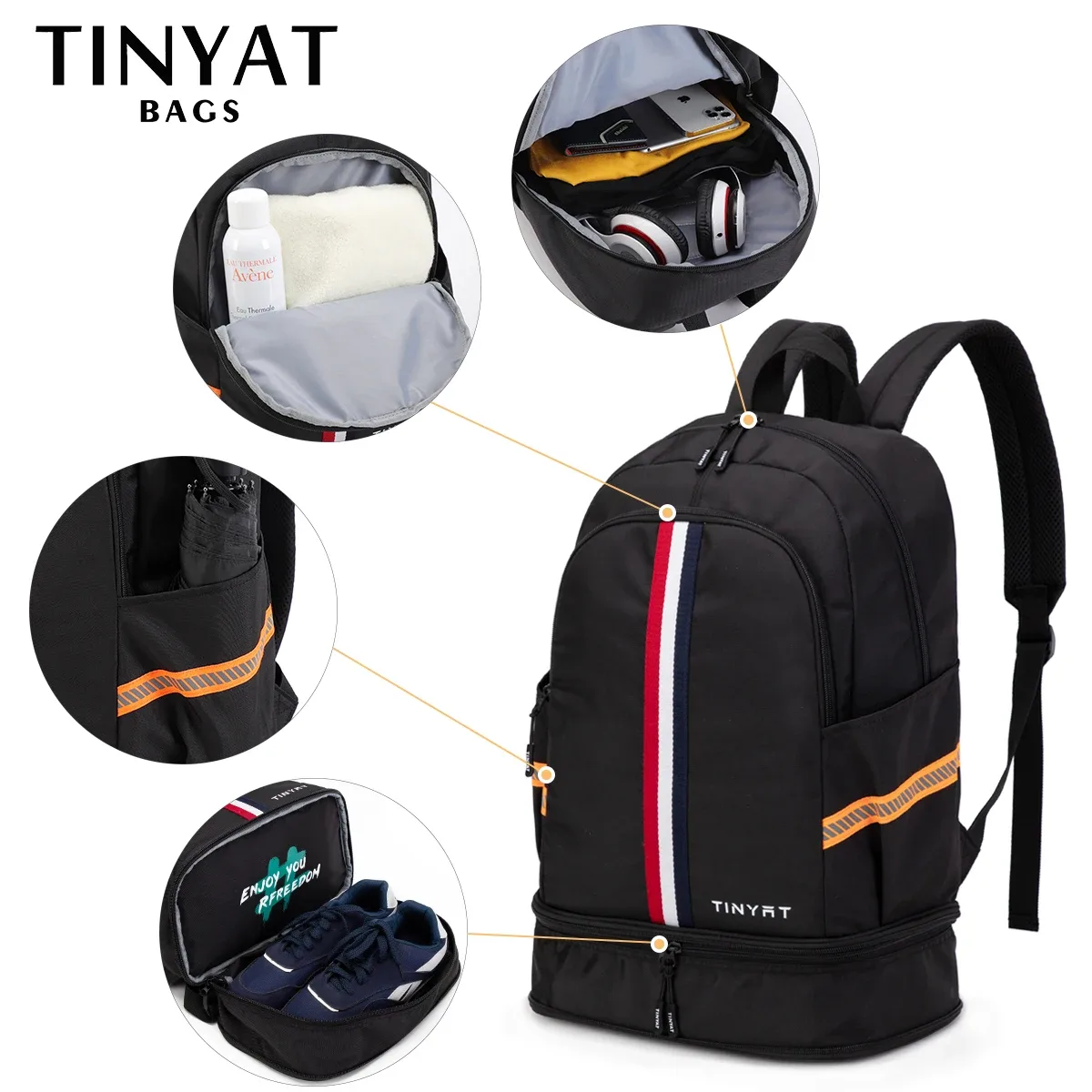 tinyat sac à dos de sport sac étanche pour femme sac à main de retour à l'école sac à dos de voyage pliable pour hommes avec rangement de chaussures pour salle de sport