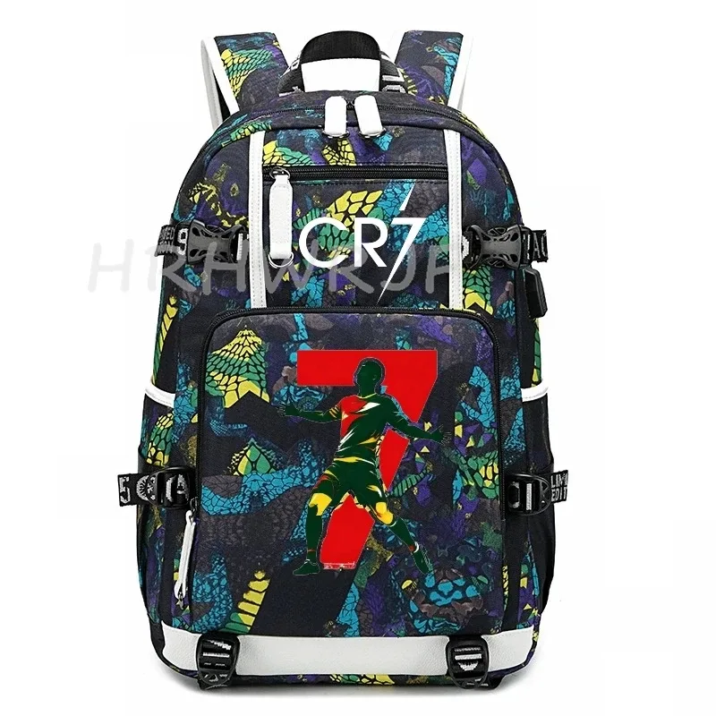 sac à dos camouflage cr7 pour ordinateur portable, sac à dos de randonnée, sacs d'école de 18 pouces, sacs d'école imperméables usb de grande capacité, sac à dos mochilas