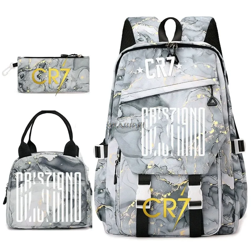 ensemble de sacs à dos pour étudiants avec imprimé cr7, sac à lunch et trousse à crayons, sac à dos de voyage pour adolescentes