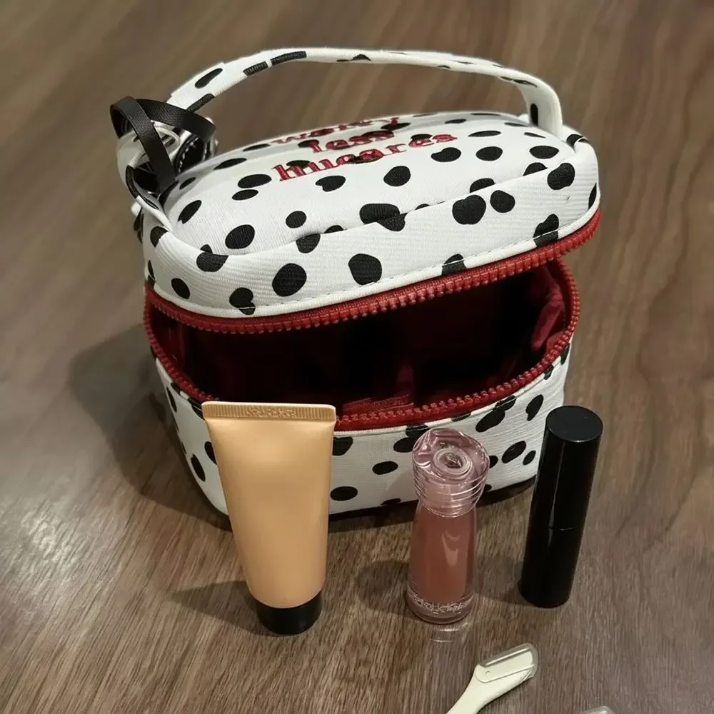 pochette de maquillage multifonctionnelle à pois, avec fermeture éclair, petite trousse à cosmétiques, boîte de rangement carrée, pour la maison et les voyages