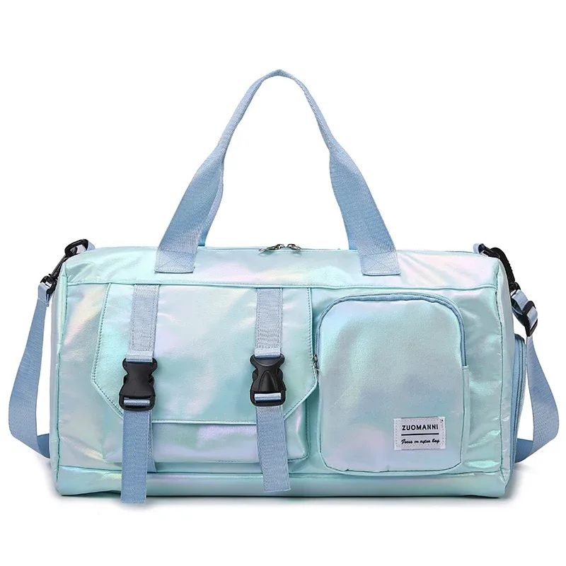 sac polochon glamour holographique – espace et élégant, fourre-tout à bandoulière avec compartiment à chaussures pour les évasions du week-end sans effort –