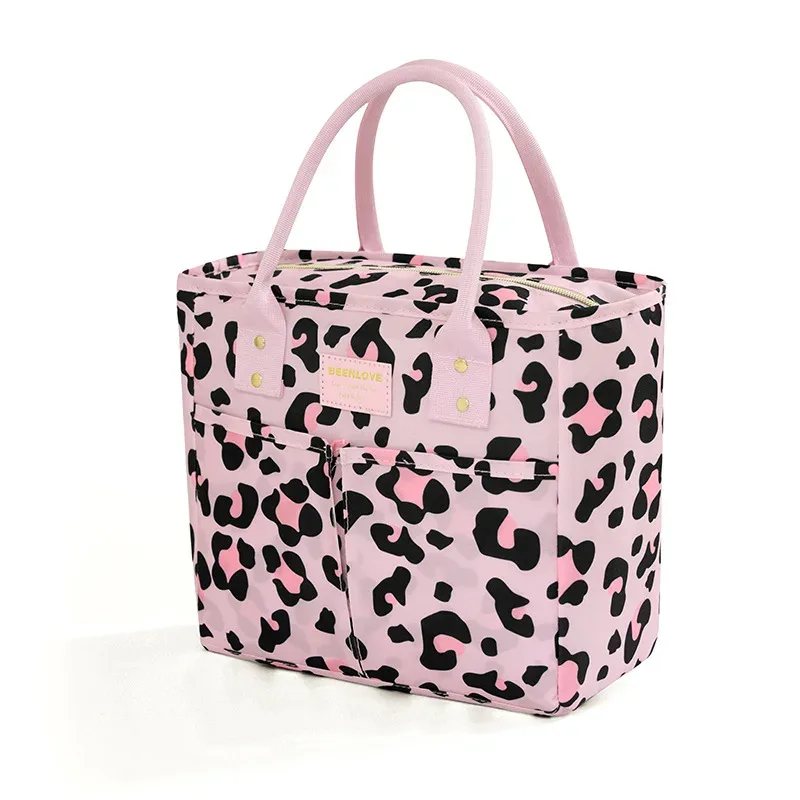 sac de boîte à déjeuner isolé étanche, fourre-tout multi-poches, sac de rangement des aliments imprimé léopard/arc pour le travail et l'école