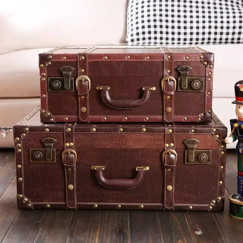 valise vintage en cuir antique nostalgique, petit système de pad, accessoires de photographie portables, sac à main de style européen