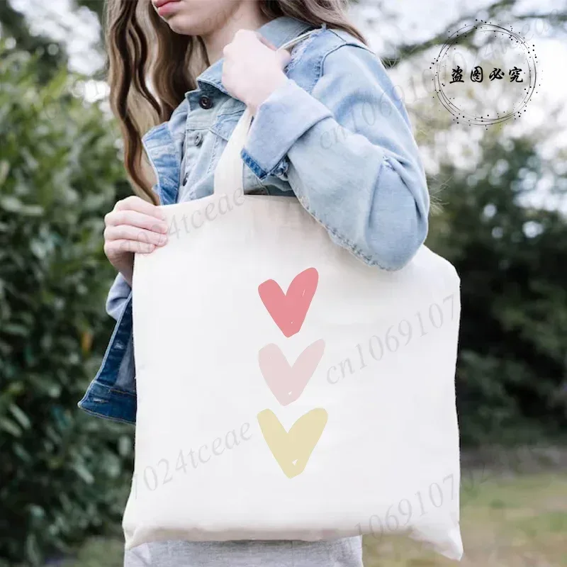 sac de shopping pour femmes minimaliste aquarelle coeur imprimé graphique sacs à bandoulière étudiants filles fourre-tout décontractés femmes sacs à main hg01