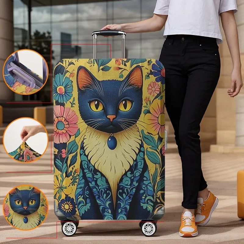 Housse de protection pour bagages, motif jaune vif, style Blue Cat Flower Palace, adaptée aux valises de 18 à 32 pouces, pour bagages à main