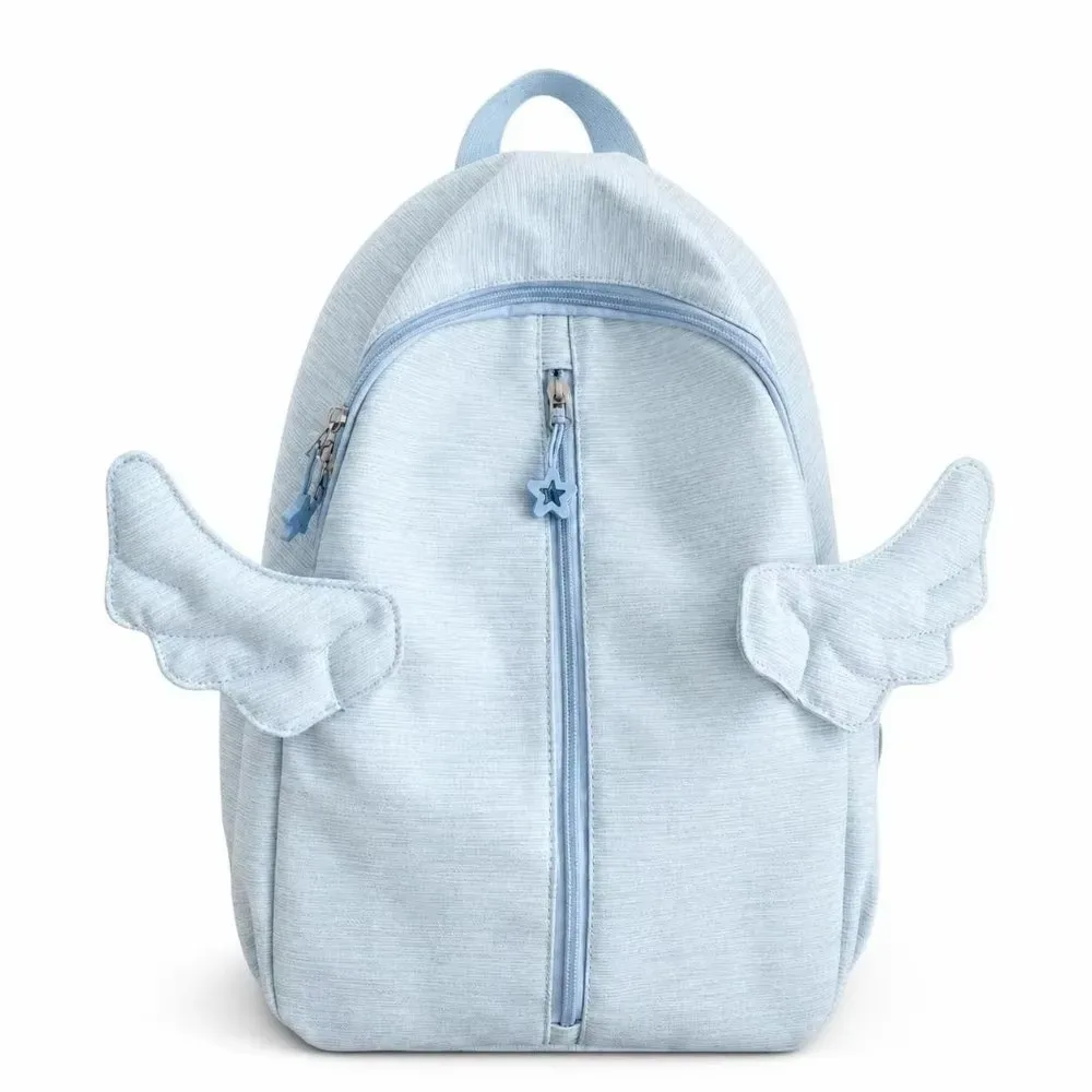 sac à dos y2k sweet angel wing multicolore avec plusieurs poches, en nylon, léger et mignon, idéal pour les étudiants, l'école et les voyages.