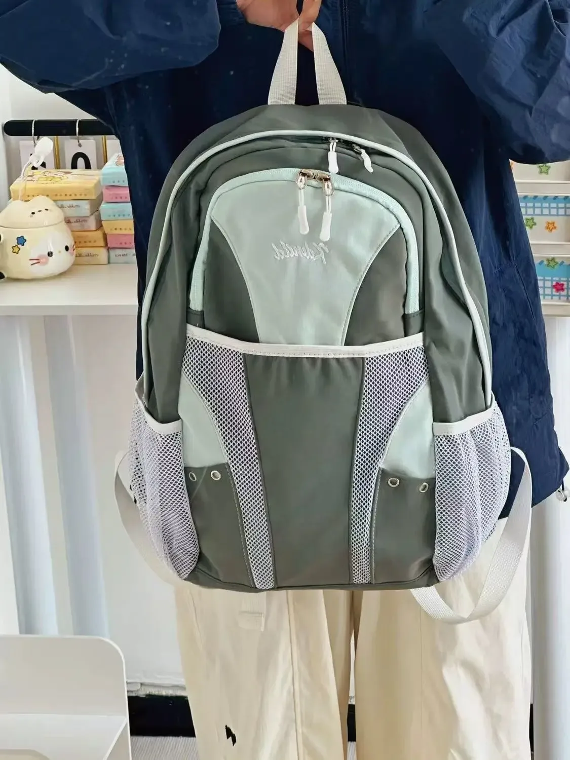 sac à dos de voyage tendance grande capacité unisexe, sac d'école patchwork, sacs à dos en nylon bleu y2k pour femme, sacs de randonnée décontractés pour homme, nouveauté 2026