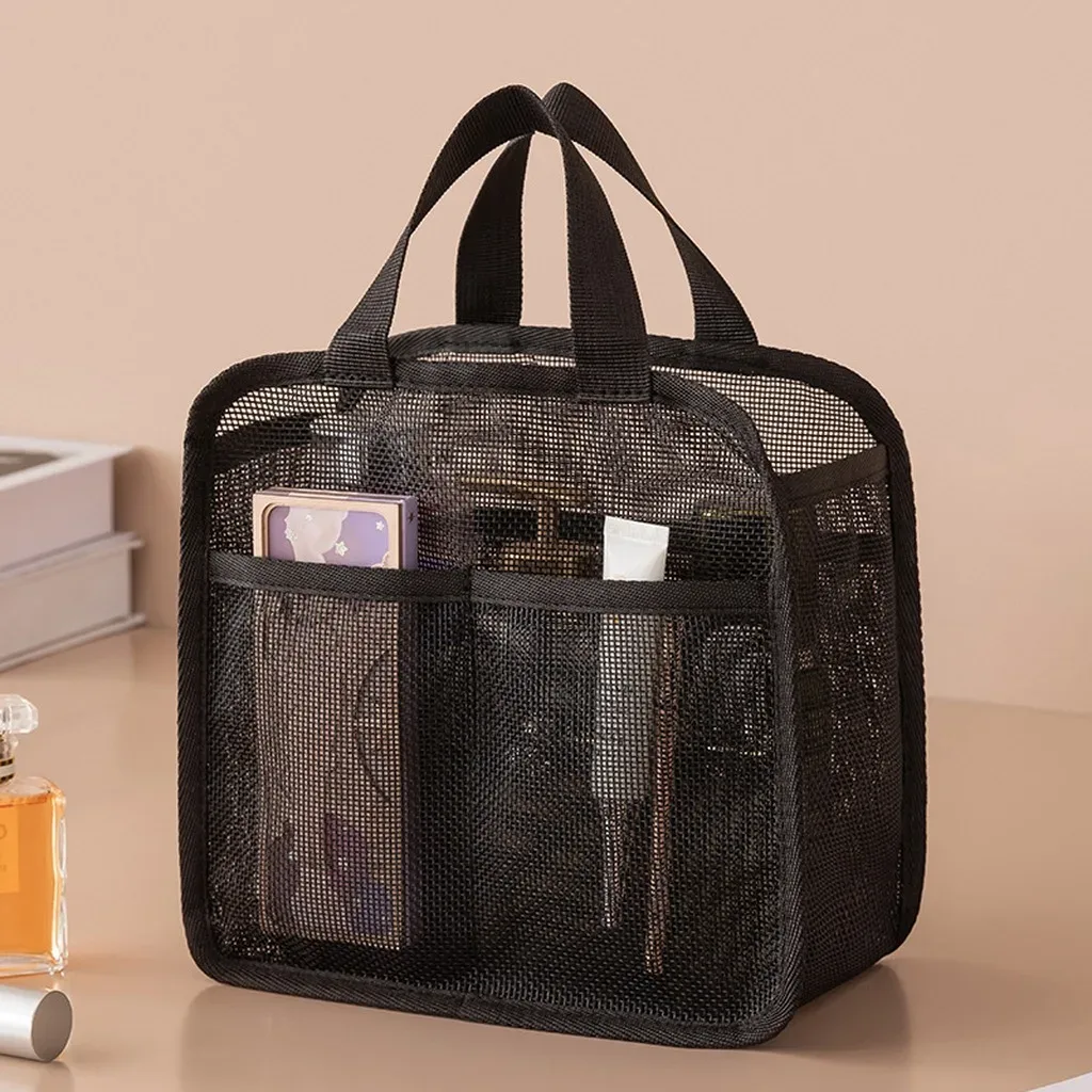 pochette de rangement portable, sac à cosmétiques en maille multi-usages, organisateur de maquillage respirant, trousse de toilette transparente pour la douche