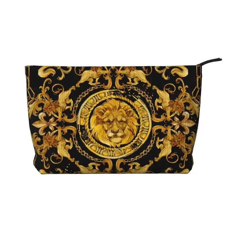 sac à cosmétiques imprimé lion doré pour femmes, trousse de maquillage de grande capacité, étui de rangement, trousse de toilette de rangement de beauté
