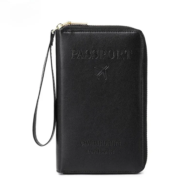 portefeuille de voyage multifonctionnel avec porte-passeport, dragonne, étui zippé pour cartes de crédit et organiseur de billets