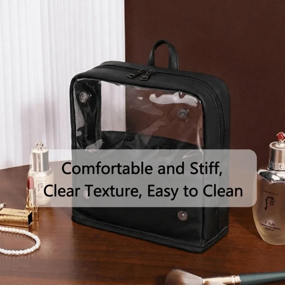 sac de maquillage transparent imperméable, fermeture éclair transparente, grande capacité, séparateurs de sacs cosmétiques avec poignée, organisateur de produits de toilette transparent