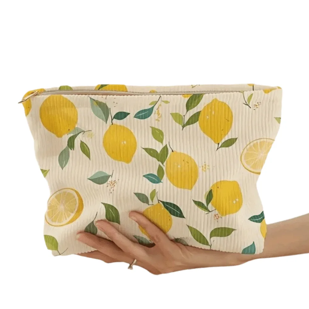 Nouvelle trousse de toilette jaune citron en polyester avec fermeture éclair, pochette cosmétique de style coréen, étui à maquillage pour les voyages en plein air