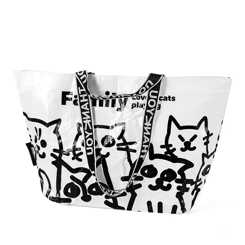 sac de courses en pp tissé, motif chats mignons, sac à bandoulière réutilisable, fourre-tout imperméable, sac à main portable pour courses et supermarché