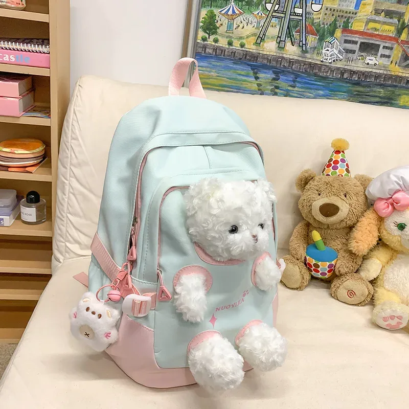 sac à dos scolaire grande capacité pour adolescentes, motif ours en peluche mignon et kawaii, idéal pour les collégiennes
