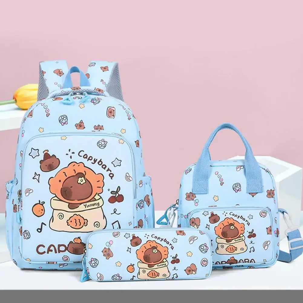 3 pièces/ensemble kawaii capybara sac à dos grande capacité dessin animé adolescent mode nylon léger sac à dos ensemble