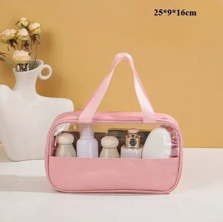 sac de toilette de voyage portable pour femme, transparent, multifonction, grande capacité, sacs de bain et de toilette, étui de rangement étanche en pu