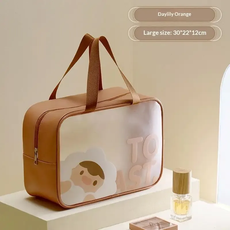 1 pièce trousse de maquillage imperméable givrée de grande capacité, sac de toilette transparent portable, trousse de maquillage à motif de dessin animé peu encombrante【smq】