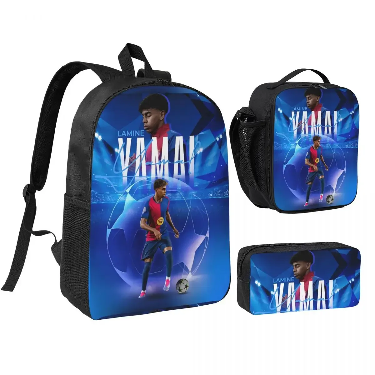 3pecs/ensemble lamine y-yamal football sac à dos pour étudiant haute capacité sac à bandoulière sac à déjeuner trousse à crayons